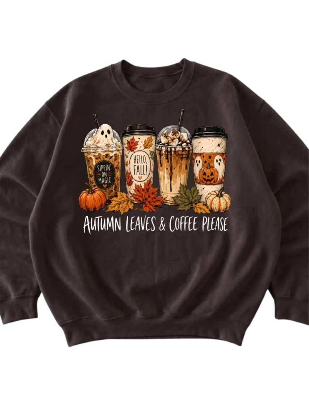 Dark Brown Fall Coffee Graphic Sweatshirt